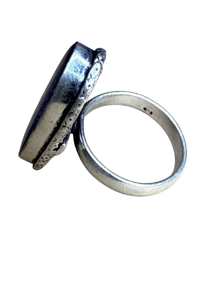 Овальное кольцо из стерлингового серебра с лазуритом размер 9 ювелирные изделия бохо ручной работы - Изображение 3 из 4