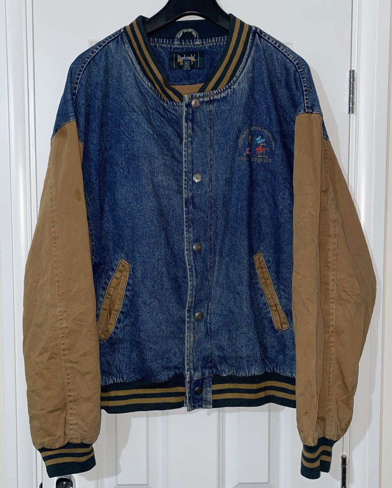 Vintage Dunbrooke Denim Varsity Jacket Men’s XL Blue Brown
