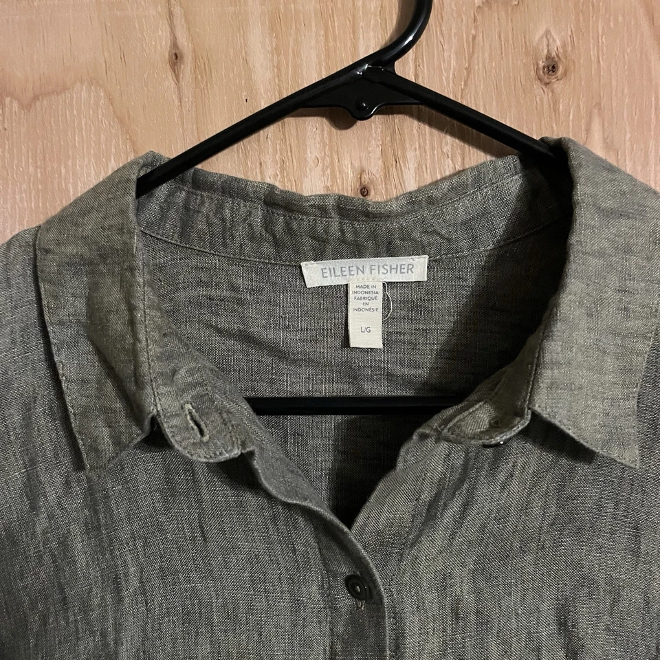 Camisa vintage años 90 Eileen Fisher para mujer LG de lino de gran tamaño con botones EE. UU. Foto 2 de 4