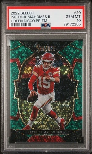 Patrick Mahomes 5/5 Green Disco Prizm PSA 10 GEM MINT 2022 Panini Select #20 SSP