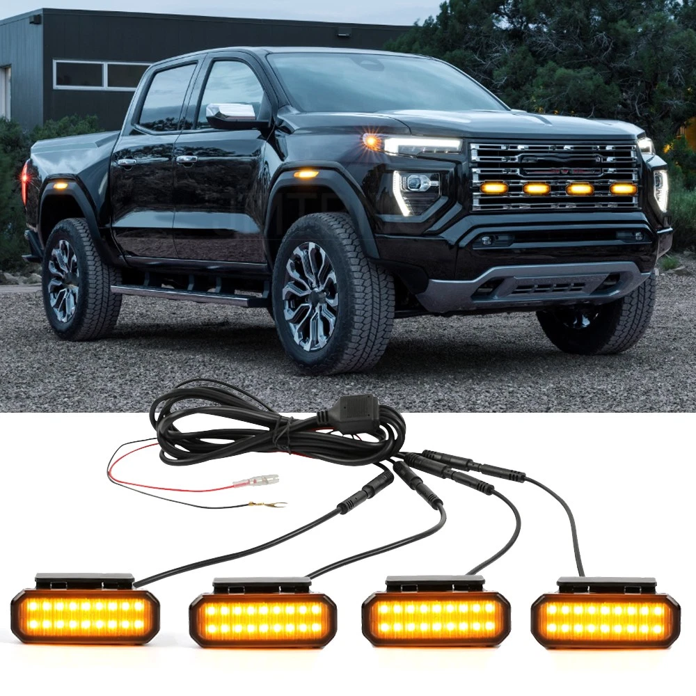 4X LED Front Grille Lights Amber Running Raptor Style Lamp Kits For GMC Canyon