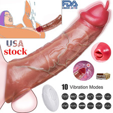 Vibrating Licking Penis Extender Sleeve Cock Sheath Vibrator Sex Toy for Couples