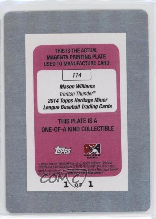 2014 Heritage Minor League Edition Printing Plate Magenta 1/1 Mason Williams b8h - Image 2 of 3