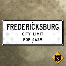 Fredericksburg Texas city limit street highway road sign 1956 white black 18x7