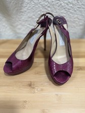 Jimmy Choo Purple Snakeskin Python Platform Slingback Sandal MSRP 950 Sz 39