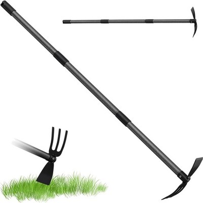 Garden Hoe with Handle, 116 cm, 3-Prong Double Hoe Weed Row Metal, Multifunct...