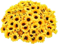 Artificial Floral Flowers Decorative 100pcs Yellow Heads Mini Sunflower Flannel