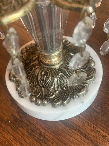 Vtg Hollywood Regency Ornate Marble Base Gold Tone Metal Candlestick Holder - Picture 9 of 23