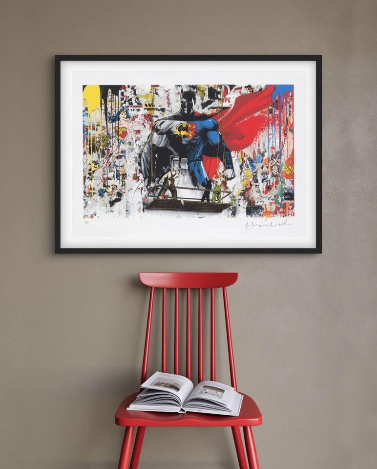 Mr. Brainwash "Batman vs. Superman" Edición Firmada.  Arte de pared impresión muy rara. Foto 2 de 4