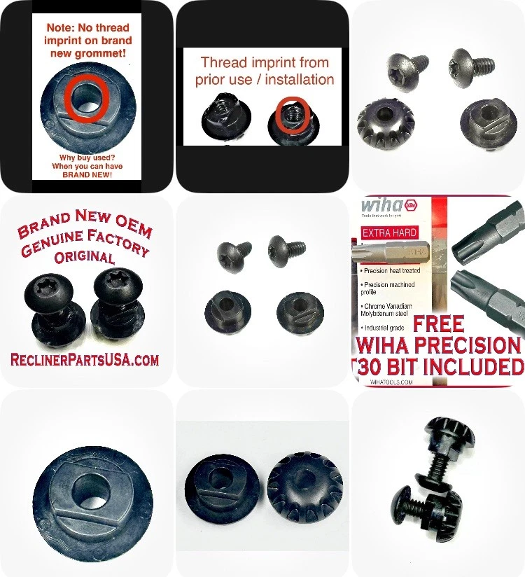 La Z Boy Legrest Shoulder Bushing & Bolt Kit 2x Black Grommet