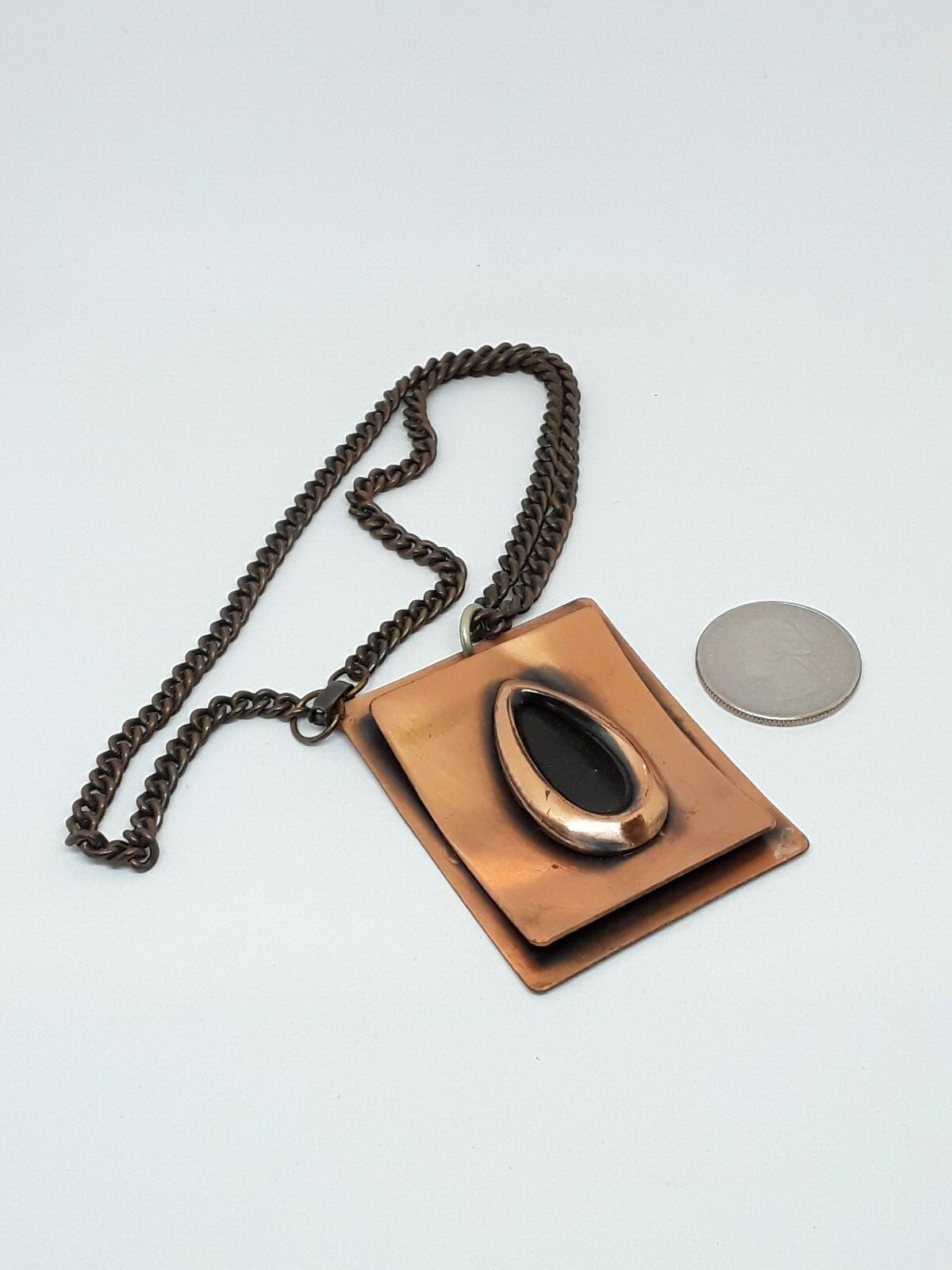 Copper Rectangular Teardrop Pendant 18" Chain Nec… - image 6