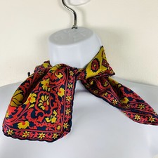 Womens Square Scarf Red Yellow Geometric Filigree Lightweight VINTAGE Mod