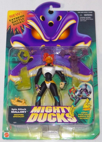 1996 Mattel Disney Mighty Ducks MALLORY "Spin Attack" Action Figure *Sealed*