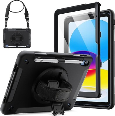 For iPad 10.9 In 10th Gen  Case Heavy Duty Protection Cover Rugged Bumper-Black