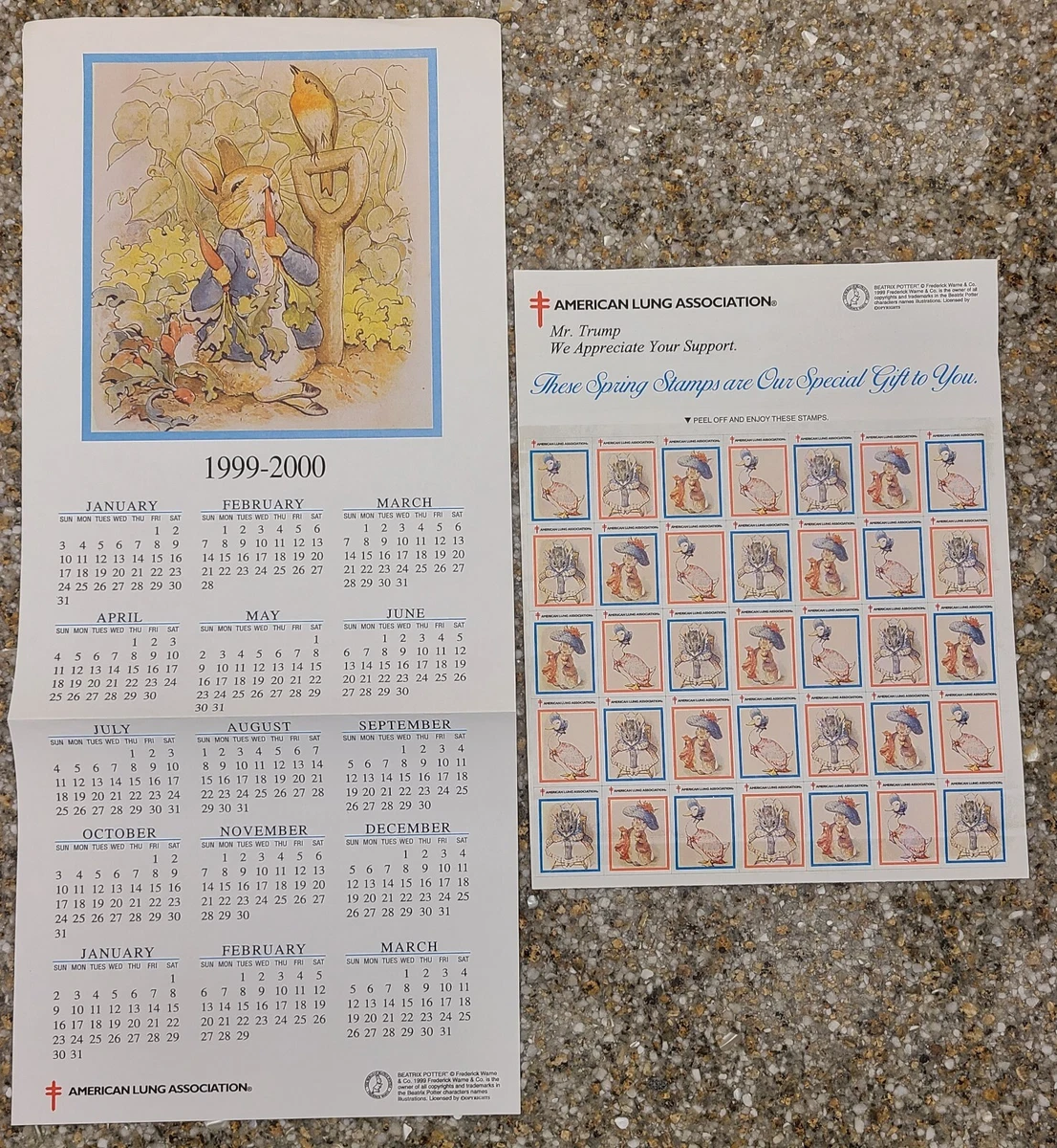 VINTAGE BEATRIX POTTER PETER RABBIT Calendar and Stamps - 1999 | eBay