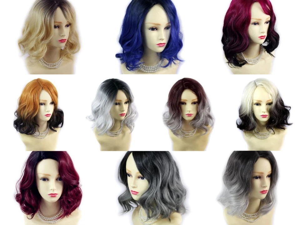 Wiwigs® Schöne Kurze Wellige Perücken Burgund Schwarz Braun Grau Rot Ombre Haare