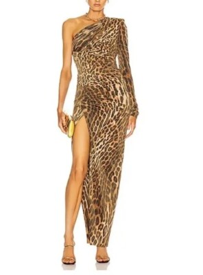 ALEXANDRE VAUTHIER Leopard One Shoulder Dress In Animal Print UK 8, FR 36, US 4