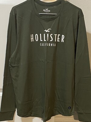 Hollister Women's Large Size Green Long Sleeves Cotton Graphic