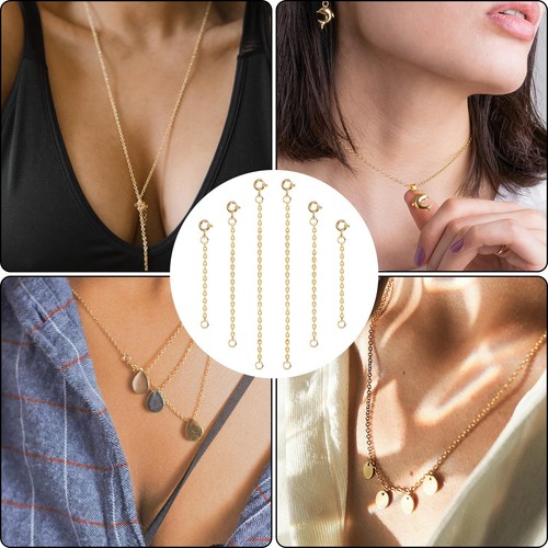 6pcs Stainless Steel Jewelry Necklace Bracelet Extender Chains Gold - 第 2/7 張圖片