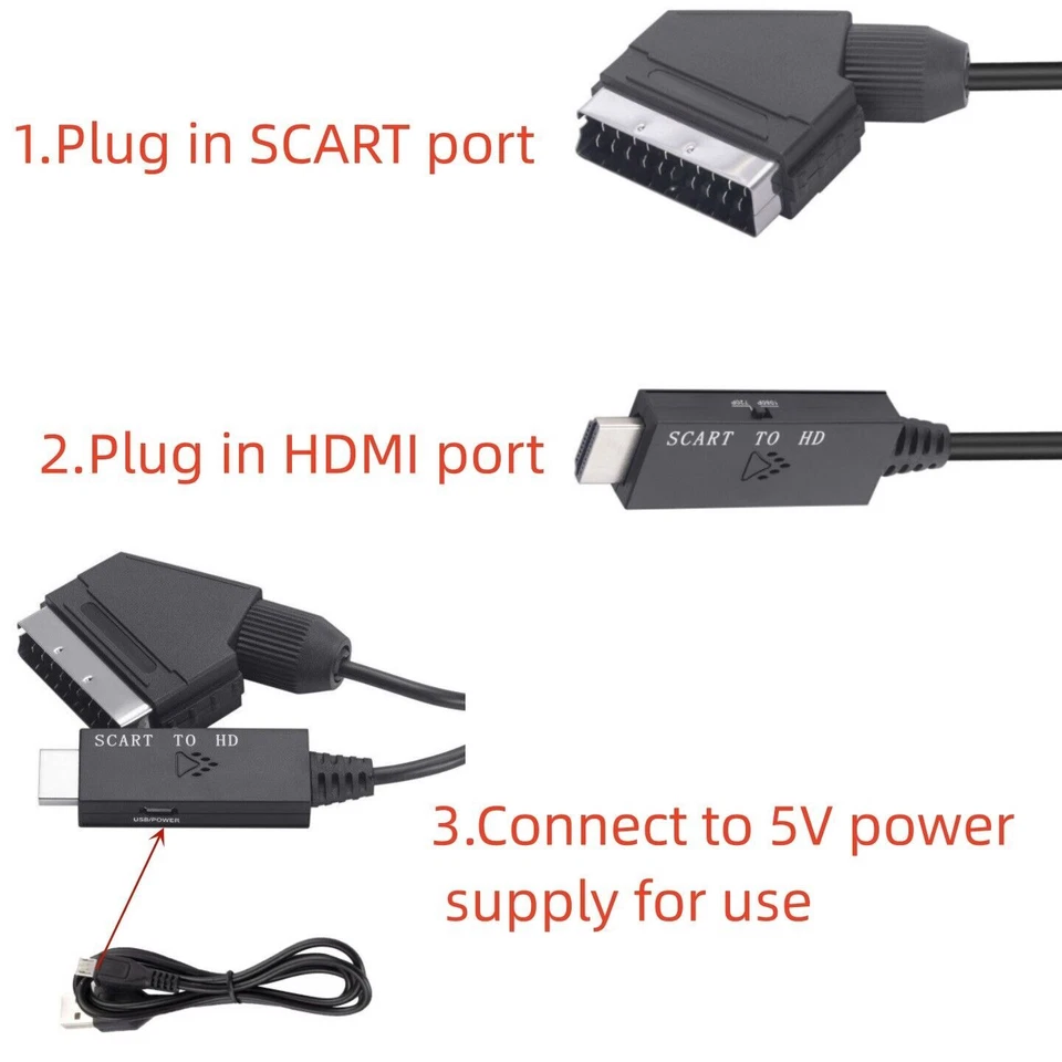 SCART to HDMI Converter SCART to HDMI Adapter Video Audio Converter Video Cable - Bild 2 von 4