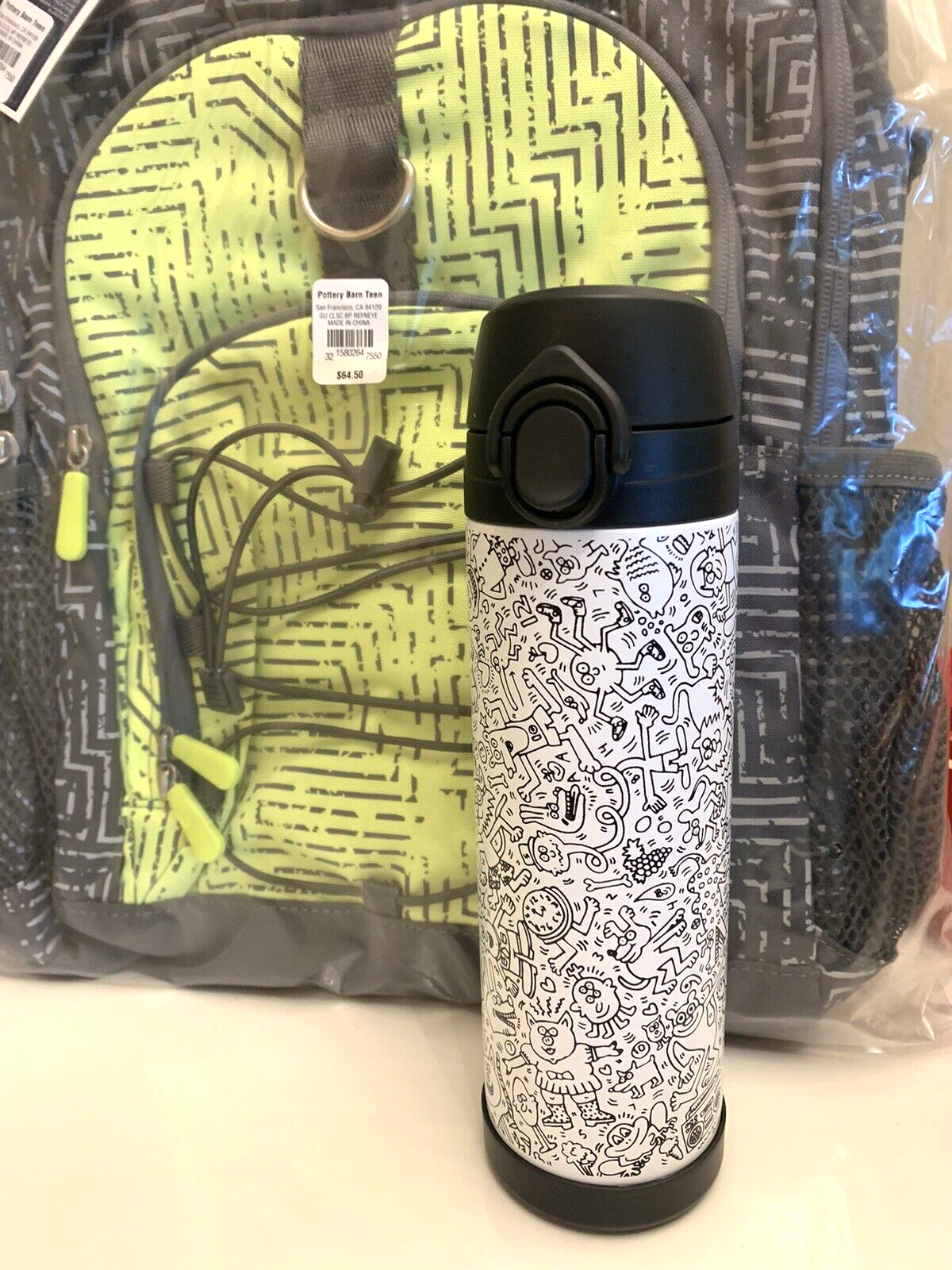 PONY Zaino scuola Pottery Barn Disney + borsa Keith Haring fumetto acqua GRANDE VIAGGIO.