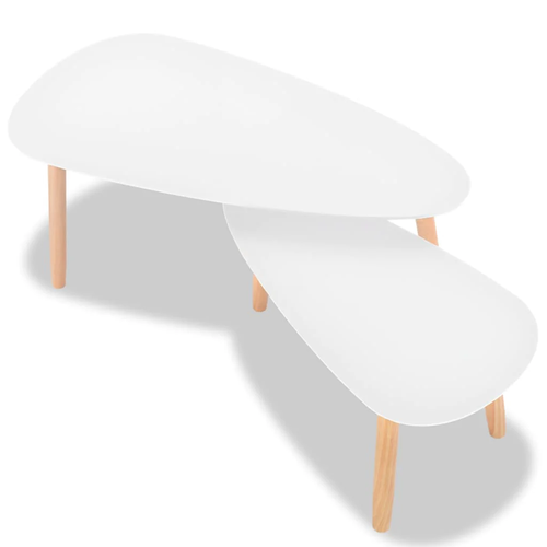 NNEVL Coffee Table Set 2 Pieces Solid Pinewood White - Picture 6 of 11