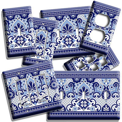 MEXICAN BLUE TALAVERA TILE STYLE LIGHT SWITCH OUTLET WALL PLATES DINING ROOM ART