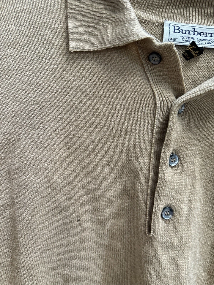 Suéter Burberrys Vintage Para Hombre Lana Cuello Botón Talla L Academia Y2K Grannycore Foto 4 de 4