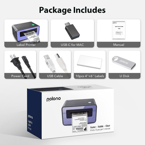 POLONO Shipping Thermal Label Printer 4X6 OPEN BOX - 第 2/6 張圖片
