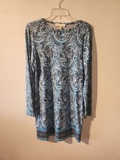 Michael Michael Kors Womens Long Sleeve Graphic Print Shift Dress Blue Size M