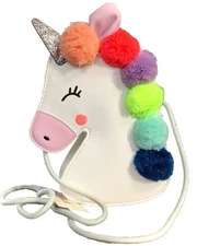 NEW CAT & JACK FAUX LEATHER WHITE POM POM UNICORN CROSSBODY PURSE BAG NWT