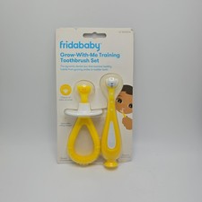 FridaBaby Grow-With-Me Training Toothbrush Set 2pc Yellow 6 Months New