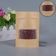 Resealable Zipper Kraft Paper Bag Stand Up Seal Food Pouch With Clear Window