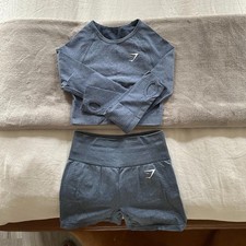 Gymshark Co-Ord Workout Set in Evening Blue Marl - Top XS, Shorts S - Excellent