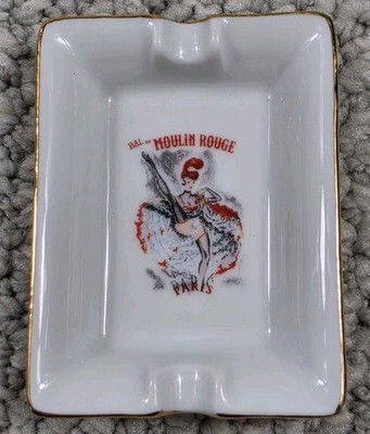 Vintage Artoria Limoges France Porcelain Moulin Rouge Paris 3'' Ashtray Rectangle
