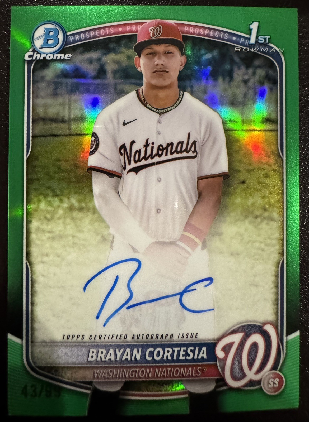 2025 Bowman Chrome Brayan Cortesia True Green Auto /99 - Nationals #CPA-BC