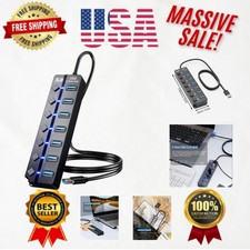 7-Port USB Hub Splitter with 3ft Cable  LED Control for Enhanced Connectivity