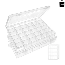 36-Grid Bead & Tackle Storage Box - 2 Pack with Customizable Clear Dividers