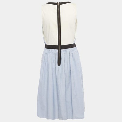 MOSCHINO CHEAP AND CHIC 半袖ひざ丈ワンピース Moschino Cheap and Chic Blue White Striped Embroidered Cotton