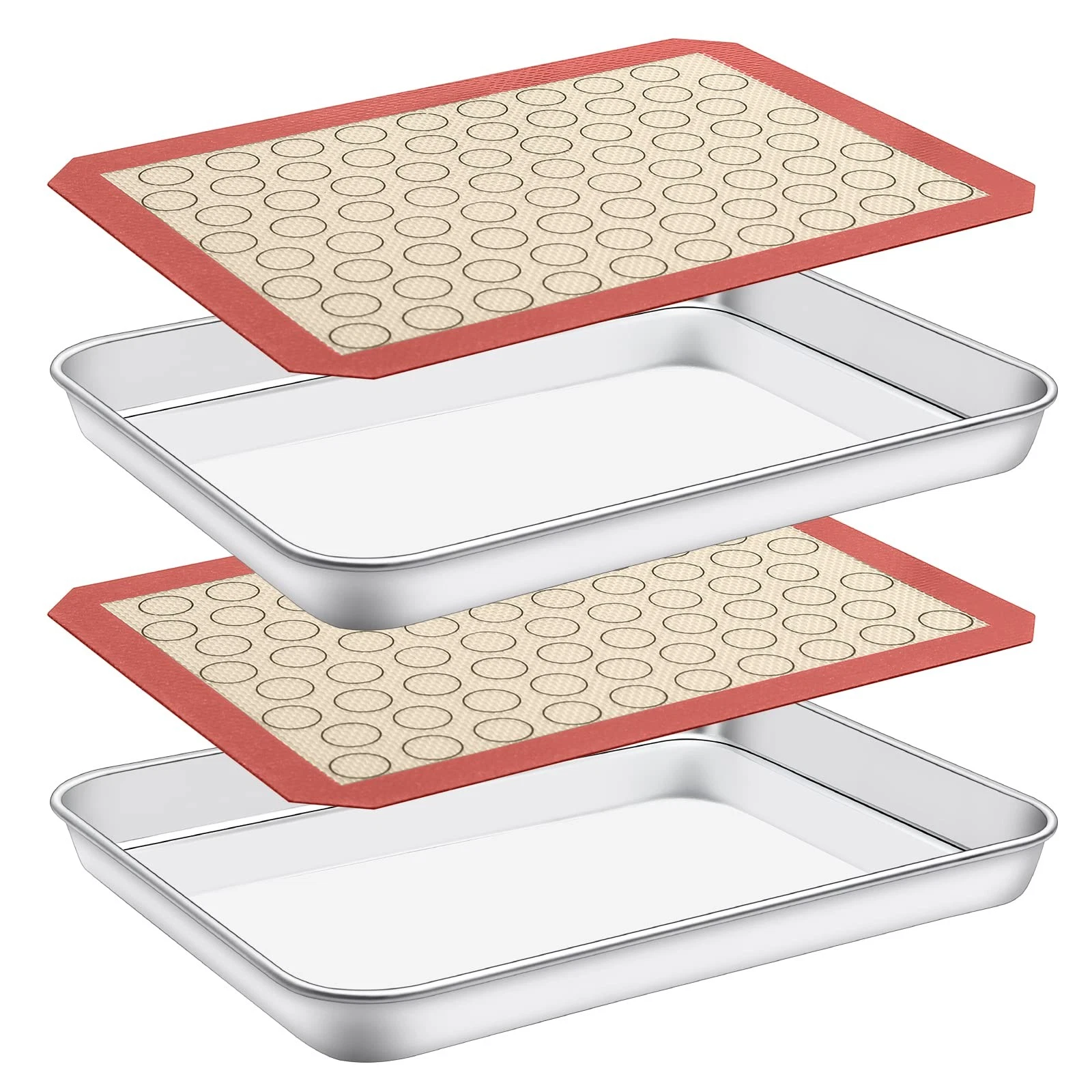 Baking Sheet with Silicone Mat Set of 4 [2 Sheets + 2 Mats], Stainless Steel ...