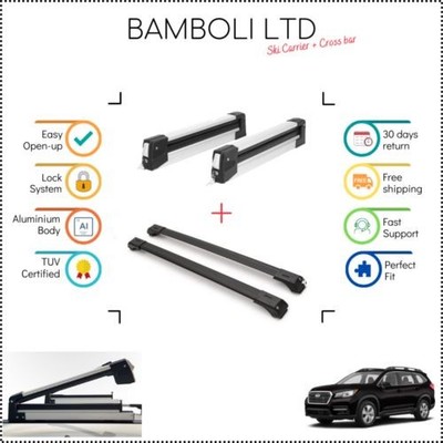 Bamboli 19'' Ski Carrier & Black Cross Bar Set For Subaru Ascent 19-21 4pcs