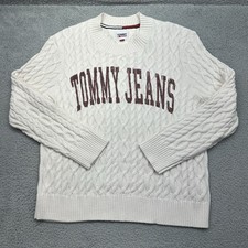 Tommy Hilfiger Mens Large Tommy Jeans DM15070 / 100 Cream Cable Knit Sweater