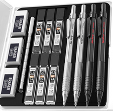 Metal Mechanical Pencils Set of 4 0.5Mm and 0.7Mm with Case, MP1000 Artist Penci