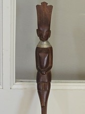 Hand-carved African decorative wooden knife, tribal figure handle, 37 cm