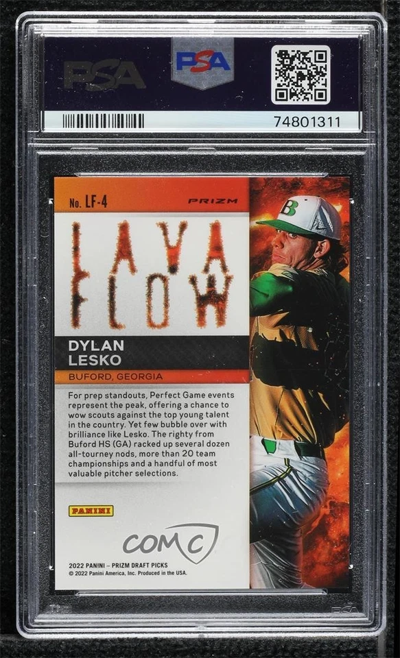 2022 Panini Prizm Draft Picks Lava Flow Dylan Lesko #LF-4 PSA 10 GEM MT - Image 2 of 2