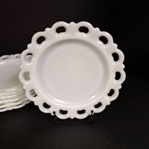 Vintage Open Lace Edge White Milk Glass plate dish 8 Inch Anchor Hocking