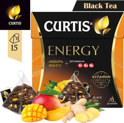 Curtis Black Vitamin Tea ENERGY MANGO 15 Pyramids RF NO GMO Made in Russia