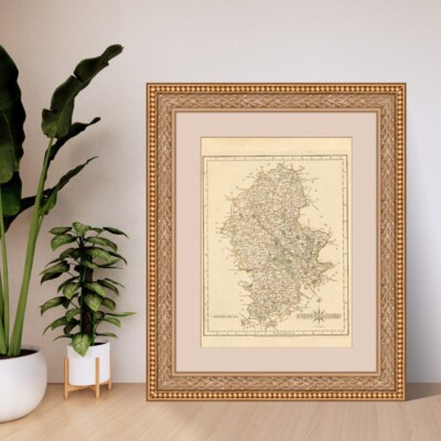 Staffordshire England Map. Fine Art Giclee Museum Luxury Gift Print