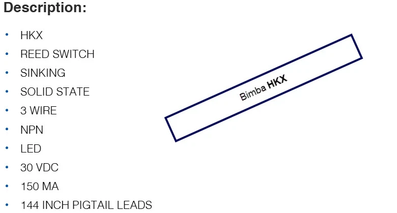 Bimba HKX Solid State Reed Switch, Sinking NPN, 30VDC, 150mA - Image 3 of 4