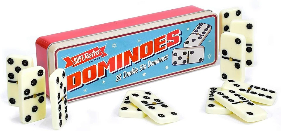 Dominoes Double 6 Club Pub Dot Game Play Set 28 Double Six Tin Box